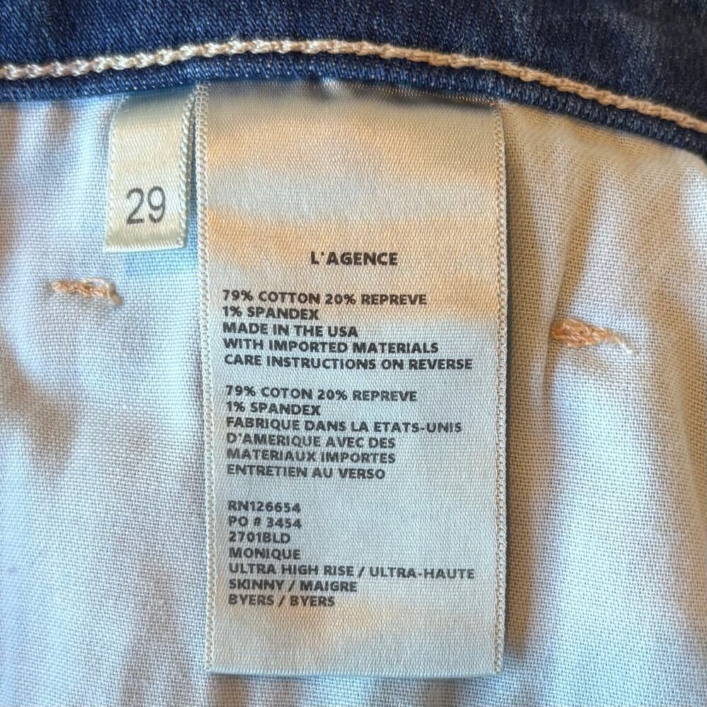 L’agence Monique Ultra High Rise Skinny Jeans Dark Rinse USA Womens Size 29 - Picture 6 of 9